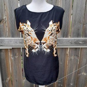 Paper Tee - Sleeveless Blouse with Leopard Graphics - Size Small